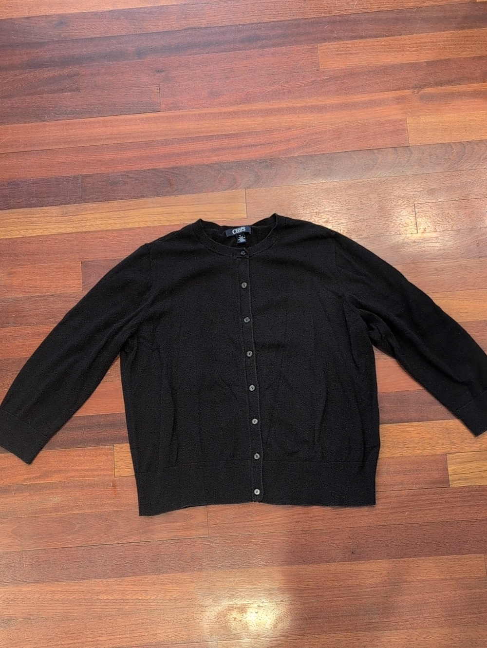 Chaps Black Women’s Button-Up Cardigan Sweater Cropped Sleeve